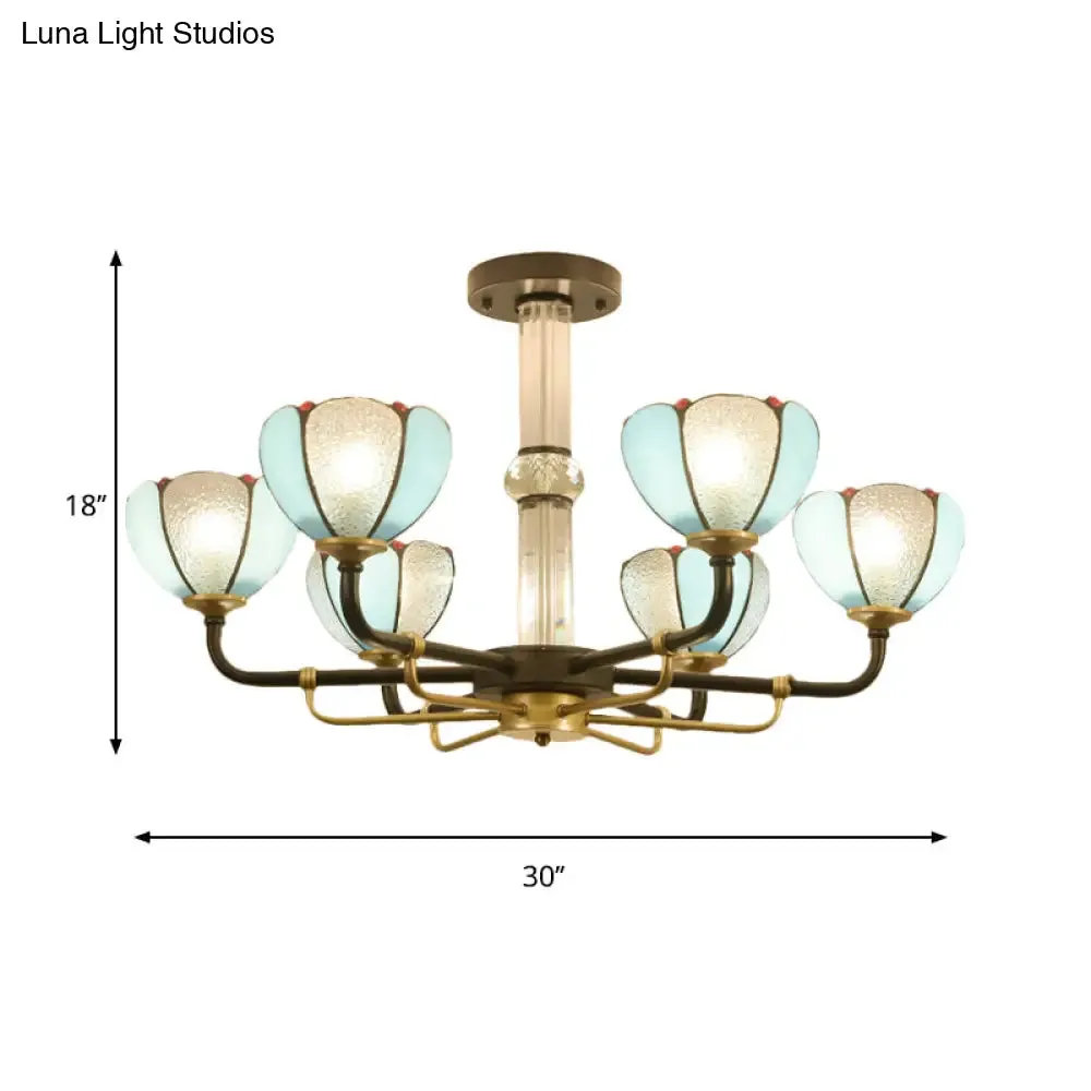 Blue Stained Glass Floral Chandelier - Traditional Pendant Lighting for Living Room - 6/8 Lights