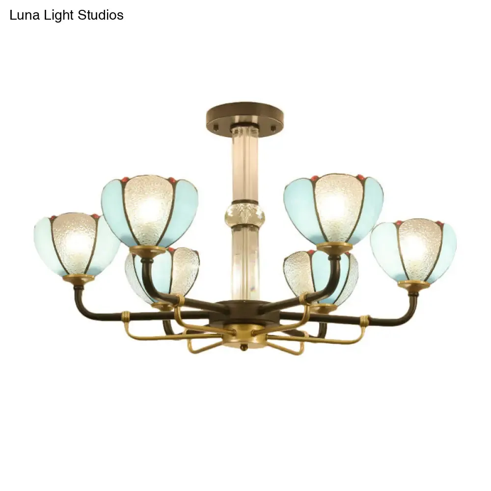 Blue Stained Glass Floral Chandelier - Traditional Pendant Lighting for Living Room - 6/8 Lights