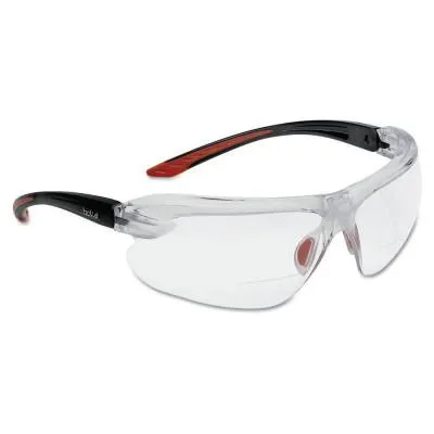 Bolle IRI-s Series Safety Glasses, Clear Polycarbonate Lenses, Red/Black, 3 Diopter, 40190