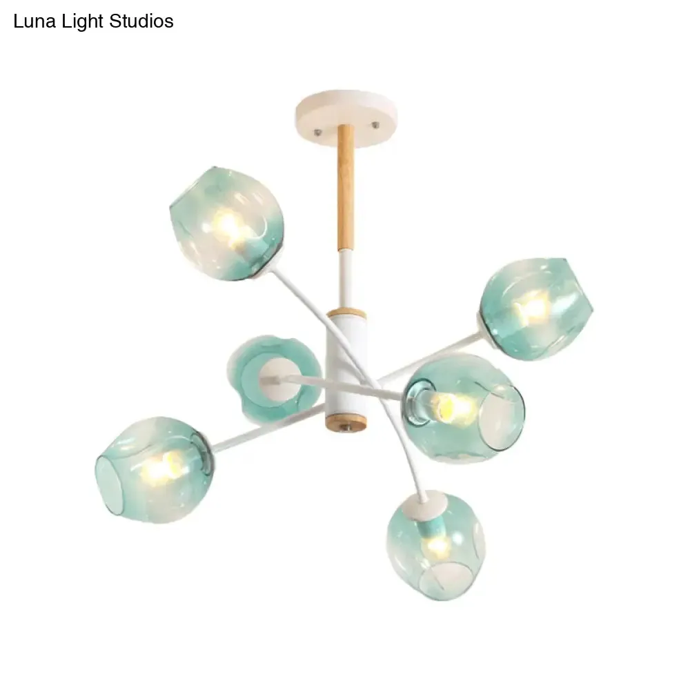 Branch Chandelier with Glass Shades: Restaurant Suspension Lamp (6/8 Lights) in Amber/Blue