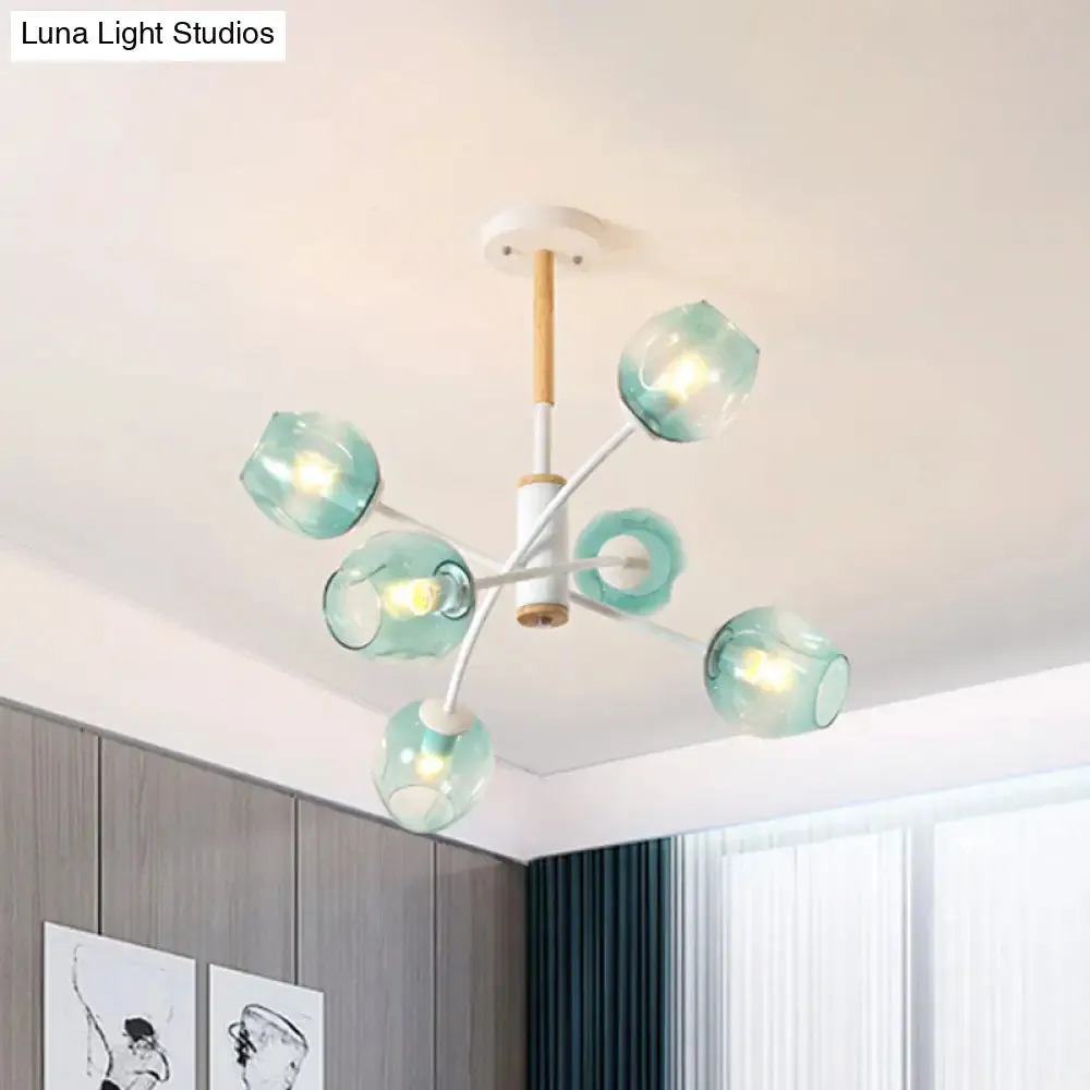 Branch Chandelier with Glass Shades: Restaurant Suspension Lamp (6/8 Lights) in Amber/Blue