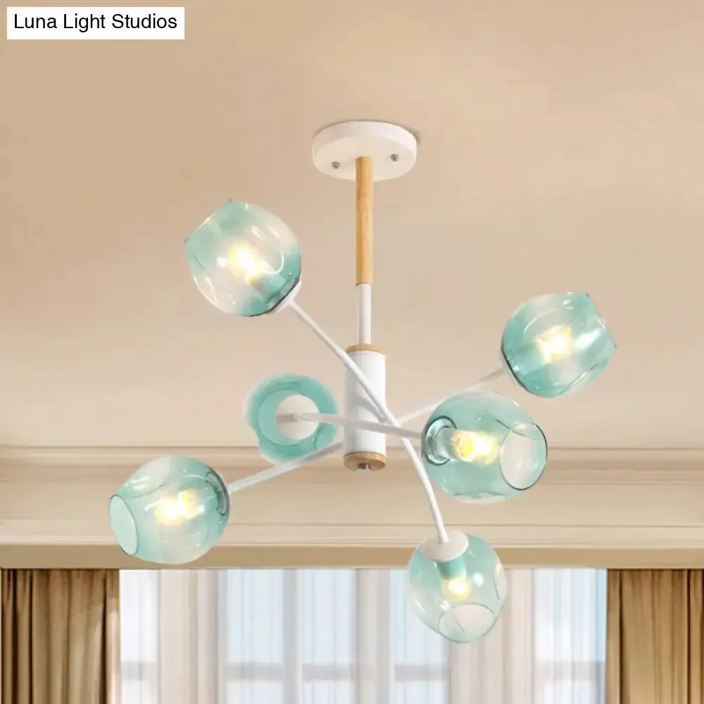 Branch Chandelier with Glass Shades: Restaurant Suspension Lamp (6/8 Lights) in Amber/Blue