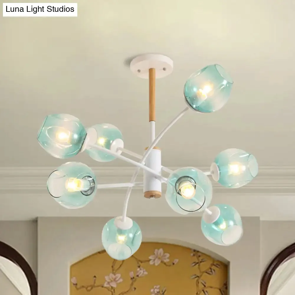 Branch Chandelier with Glass Shades: Restaurant Suspension Lamp (6/8 Lights) in Amber/Blue