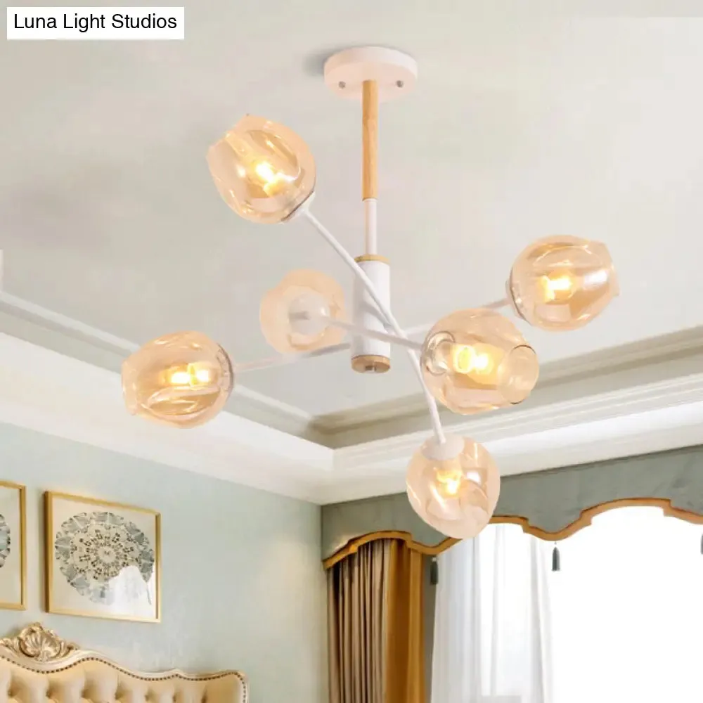 Branch Chandelier with Glass Shades: Restaurant Suspension Lamp (6/8 Lights) in Amber/Blue