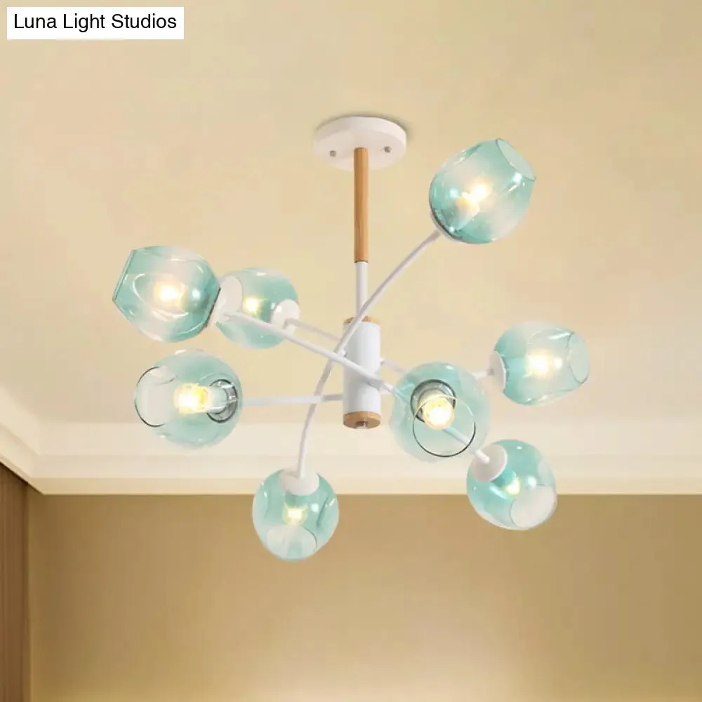 Branch Chandelier with Glass Shades: Restaurant Suspension Lamp (6/8 Lights) in Amber/Blue