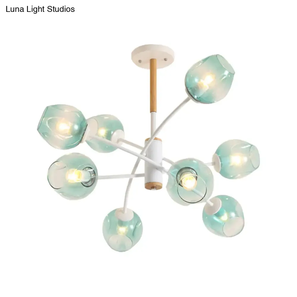 Branch Chandelier with Glass Shades: Restaurant Suspension Lamp (6/8 Lights) in Amber/Blue