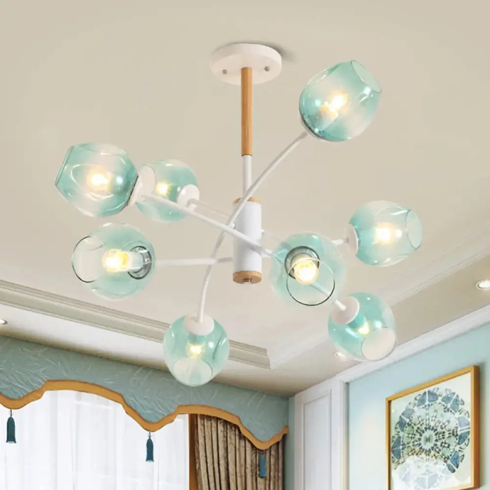 Branch Chandelier with Glass Shades: Restaurant Suspension Lamp (6/8 Lights) in Amber/Blue