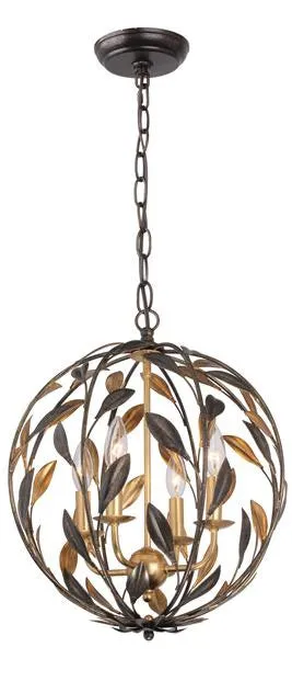 BROCHE 4 LIGHT SPHERE MINI CHANDELIER, ENGLISH BRONZE AND ANTIQUE GOLD