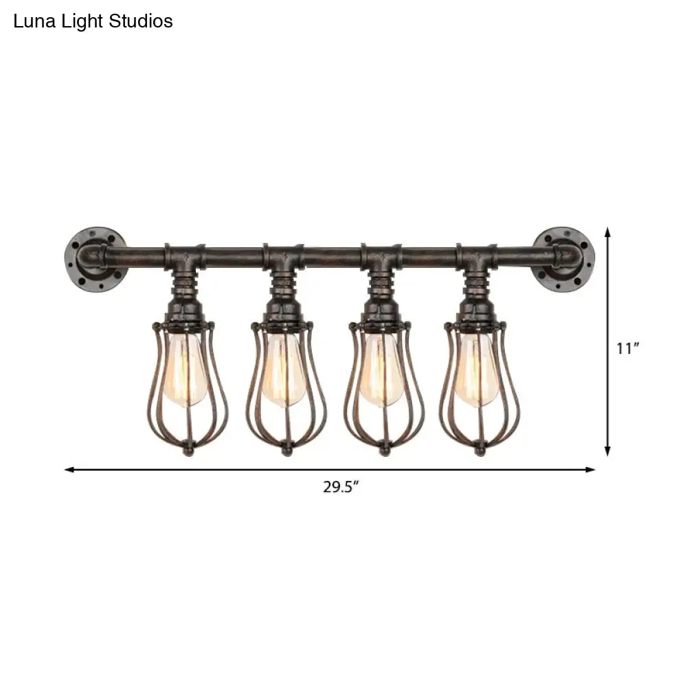 Bronze Nautical Wall Mount Light with Wire Cage and Pipe – 4-Light Metal Sconce Lighting