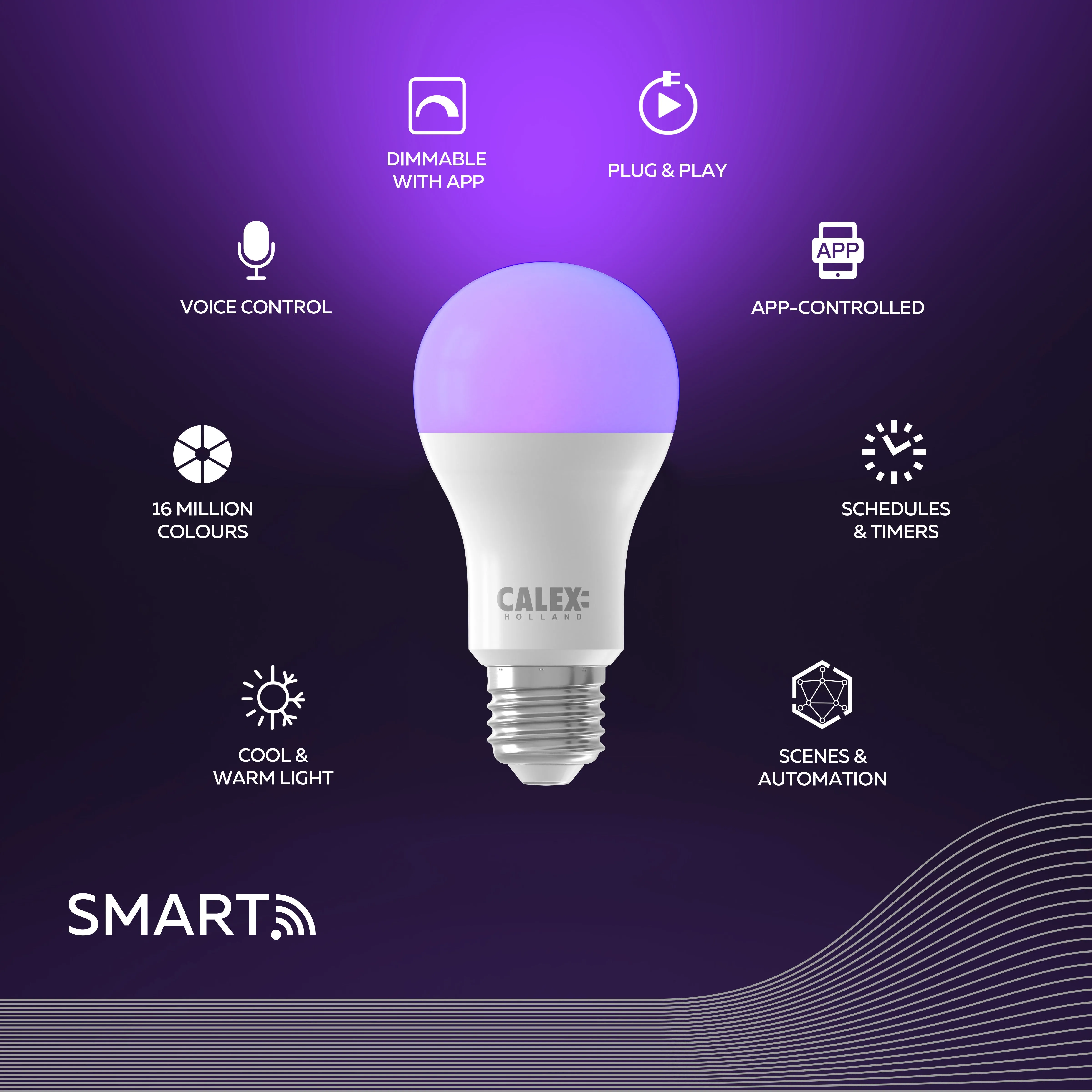 Calex Smart LED Bulb - 2 pieces - E27- A60 - RGB   Warm White - 9.4W