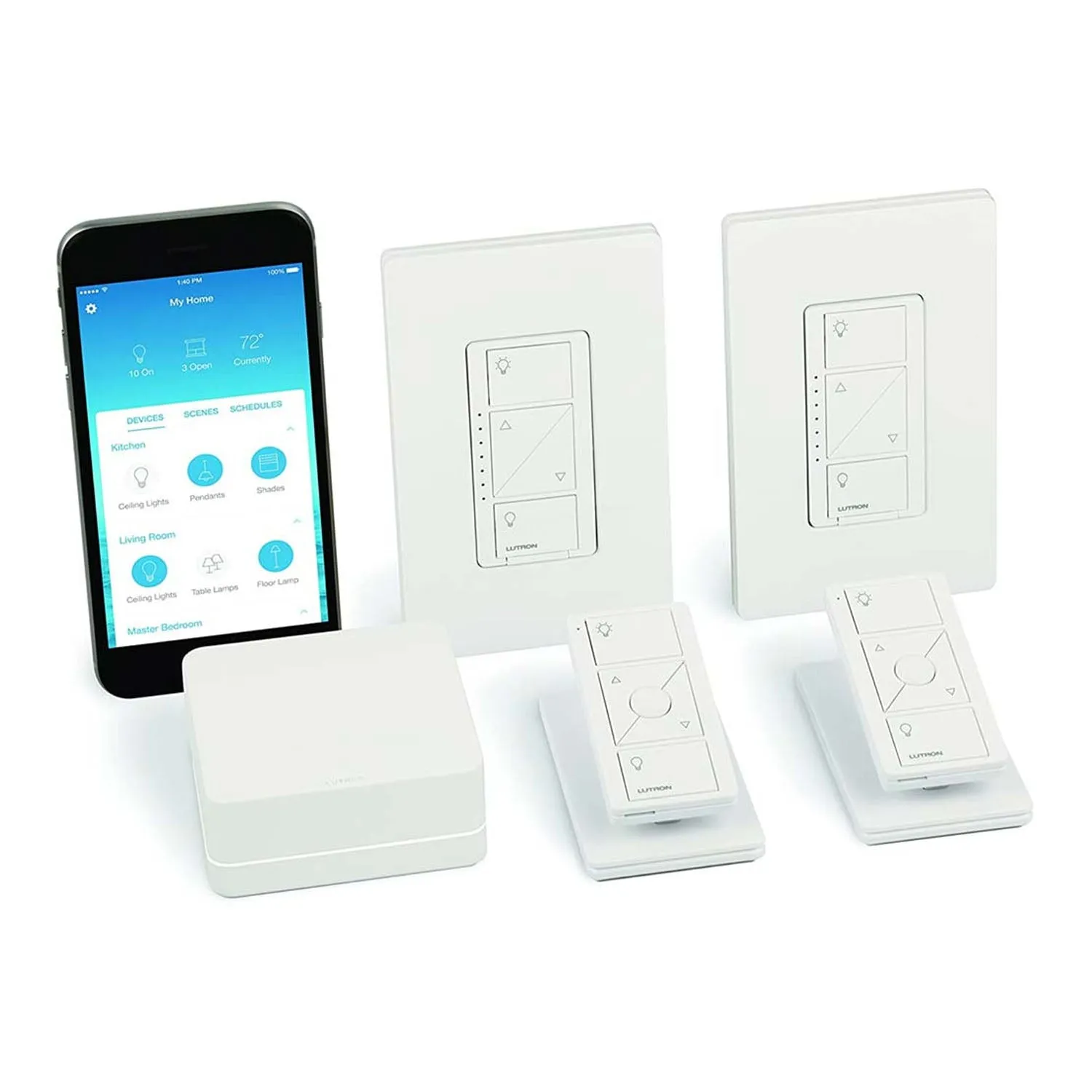 Caseta Wireless Smart Dimmer Switch (2 count) Smart Bridge, Pico Pedestals and Remote Control Kit