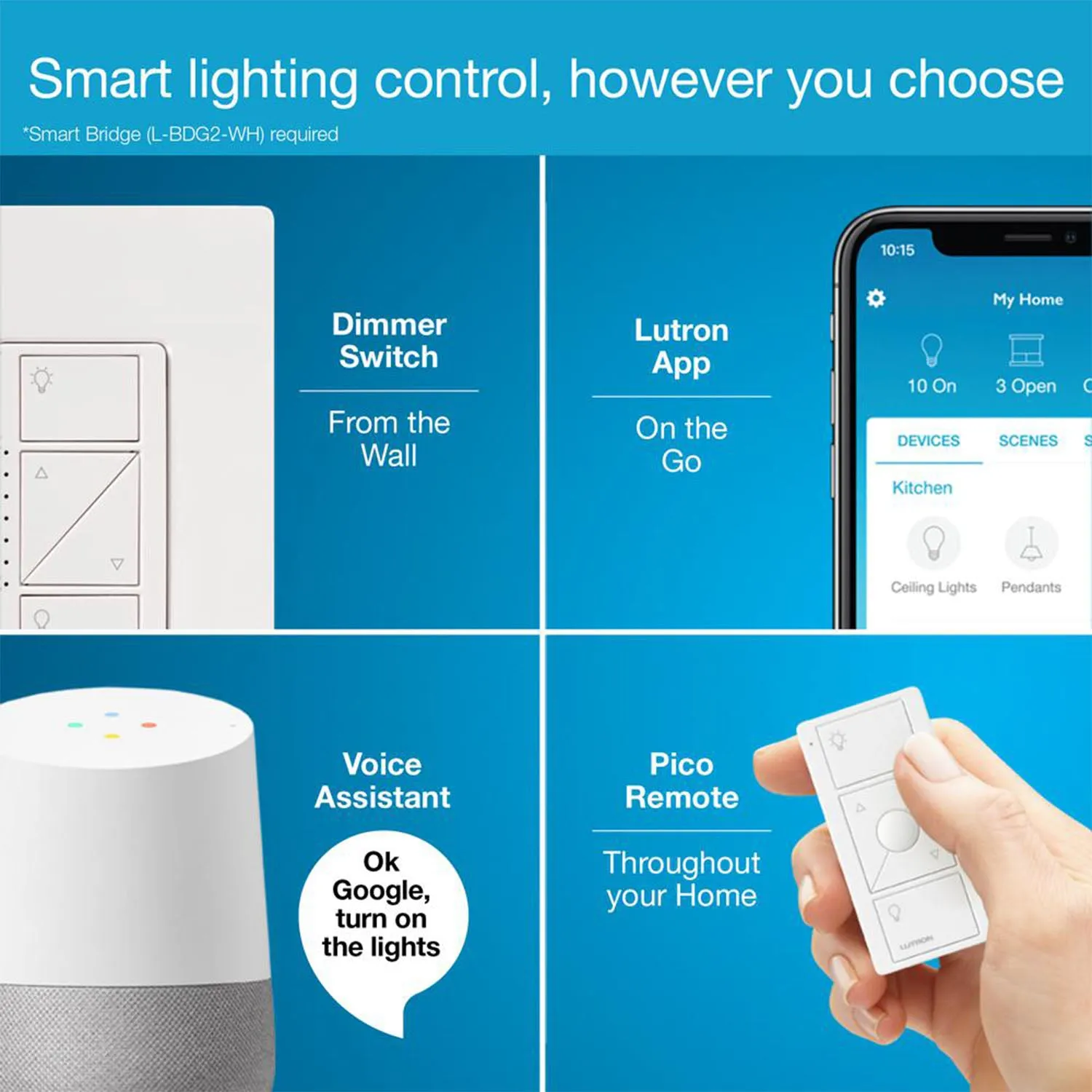 Caseta Wireless Smart LED Dimmer Switch, 3-Way/Multi-Location, Light Almond