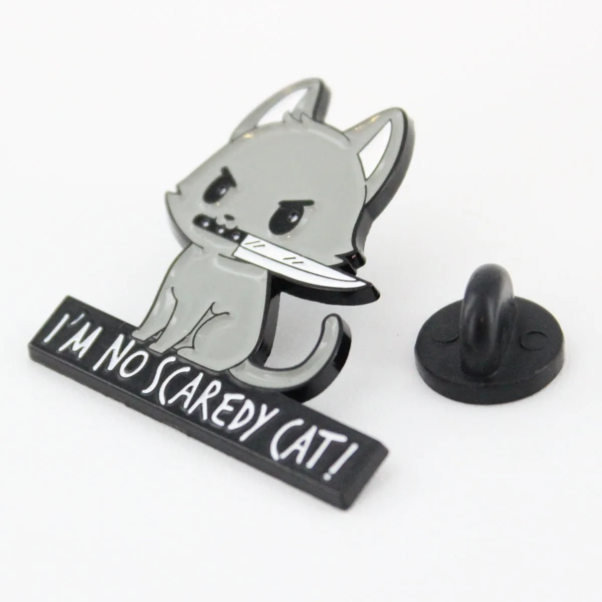 Cat Knife Pin - I'm No Scaredy Cat Enamel Pin