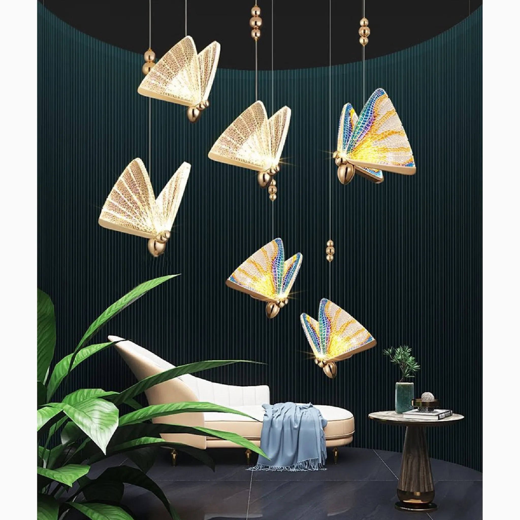 Cervo | Crystal Pendant Light with Hanging Butterflies