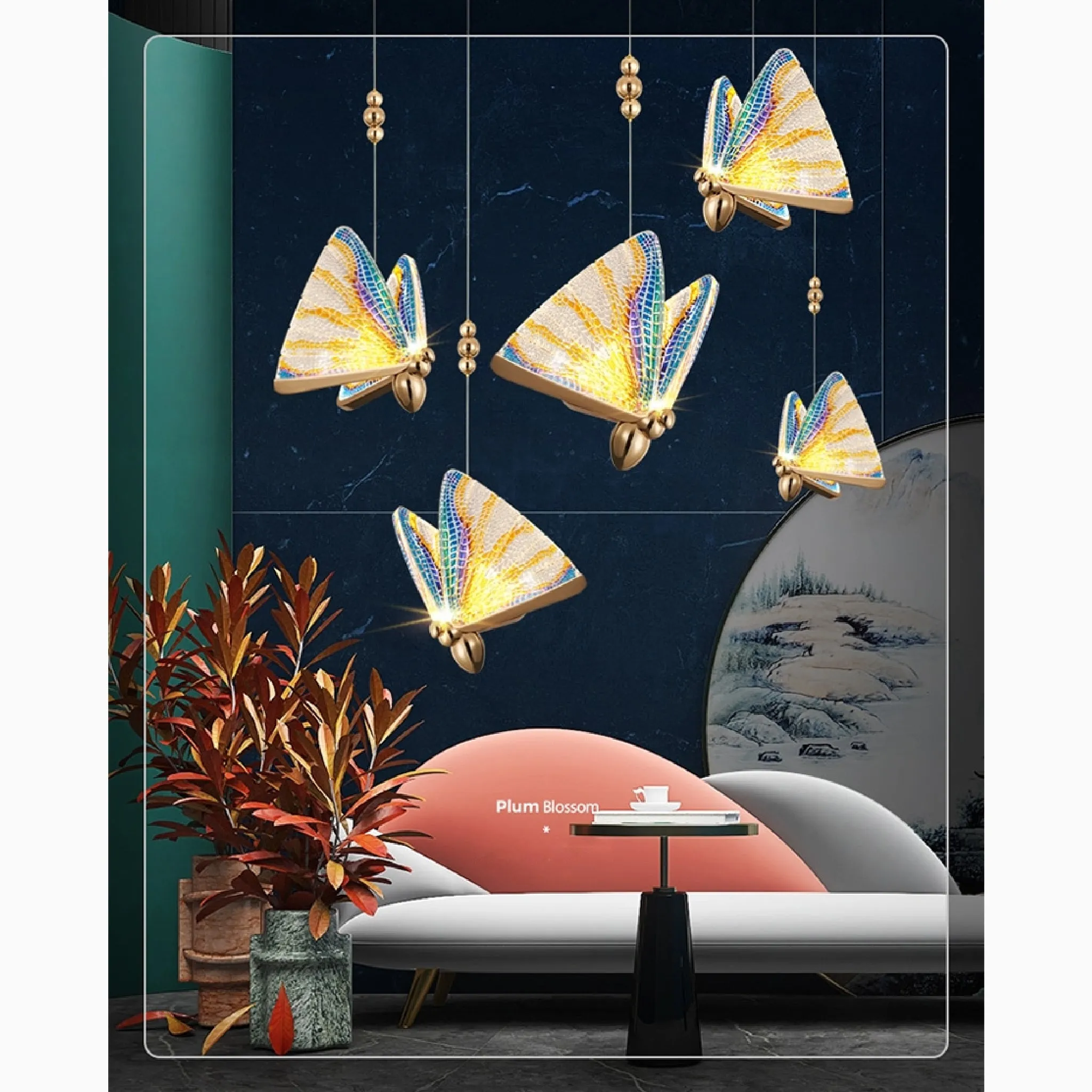 Cervo | Crystal Pendant Light with Hanging Butterflies