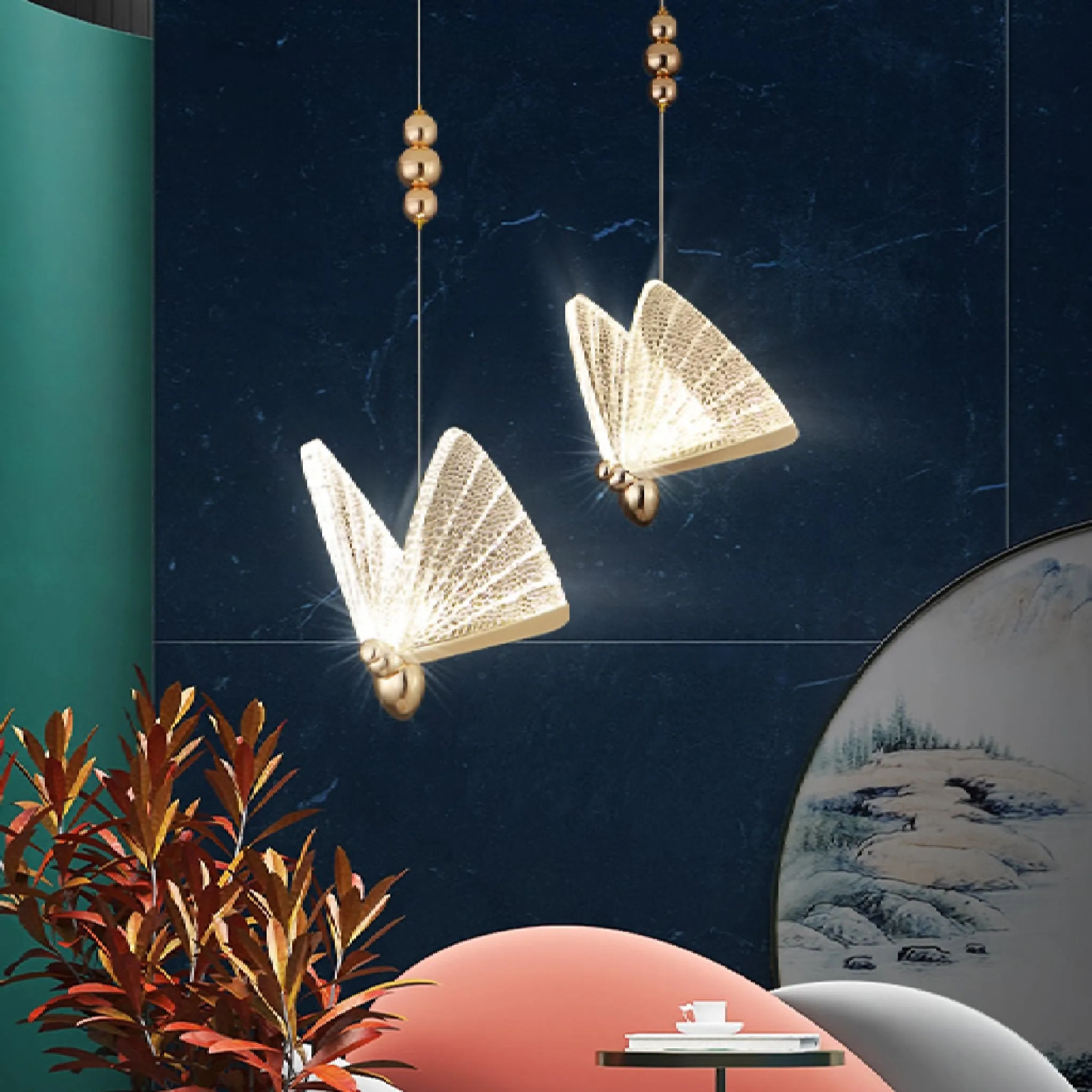 Cervo | Crystal Pendant Light with Hanging Butterflies