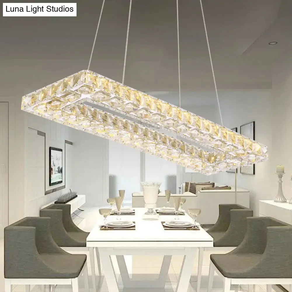 Chic Crystal Pendant Chandelier for Restaurants: Modern Rectangle Design