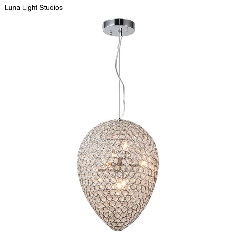 Chrome Beaded Pendant Lighting with Teardrop Shade - Modern Clear Crystal Chandelier