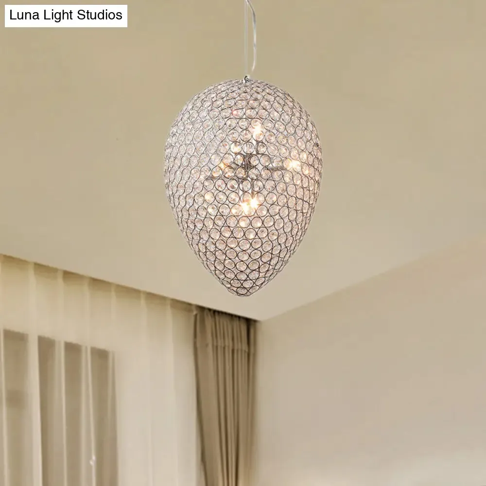 Chrome Beaded Pendant Lighting with Teardrop Shade - Modern Clear Crystal Chandelier