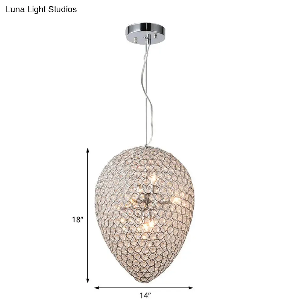 Chrome Beaded Pendant Lighting with Teardrop Shade - Modern Clear Crystal Chandelier