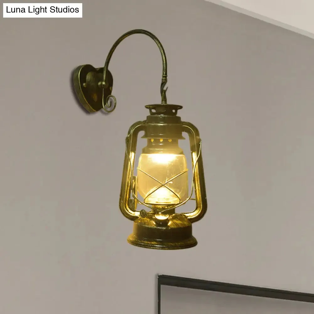 Coastal Lantern Wall Sconce: 1-Bulb Clear Glass Light in Black/Bronze/Copper for Corridor