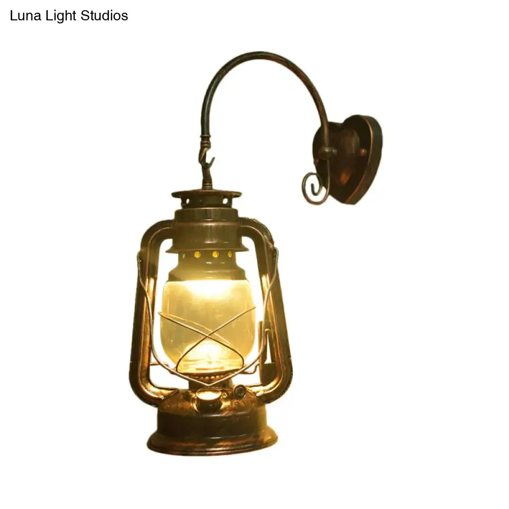 Coastal Lantern Wall Sconce: 1-Bulb Clear Glass Light in Black/Bronze/Copper for Corridor