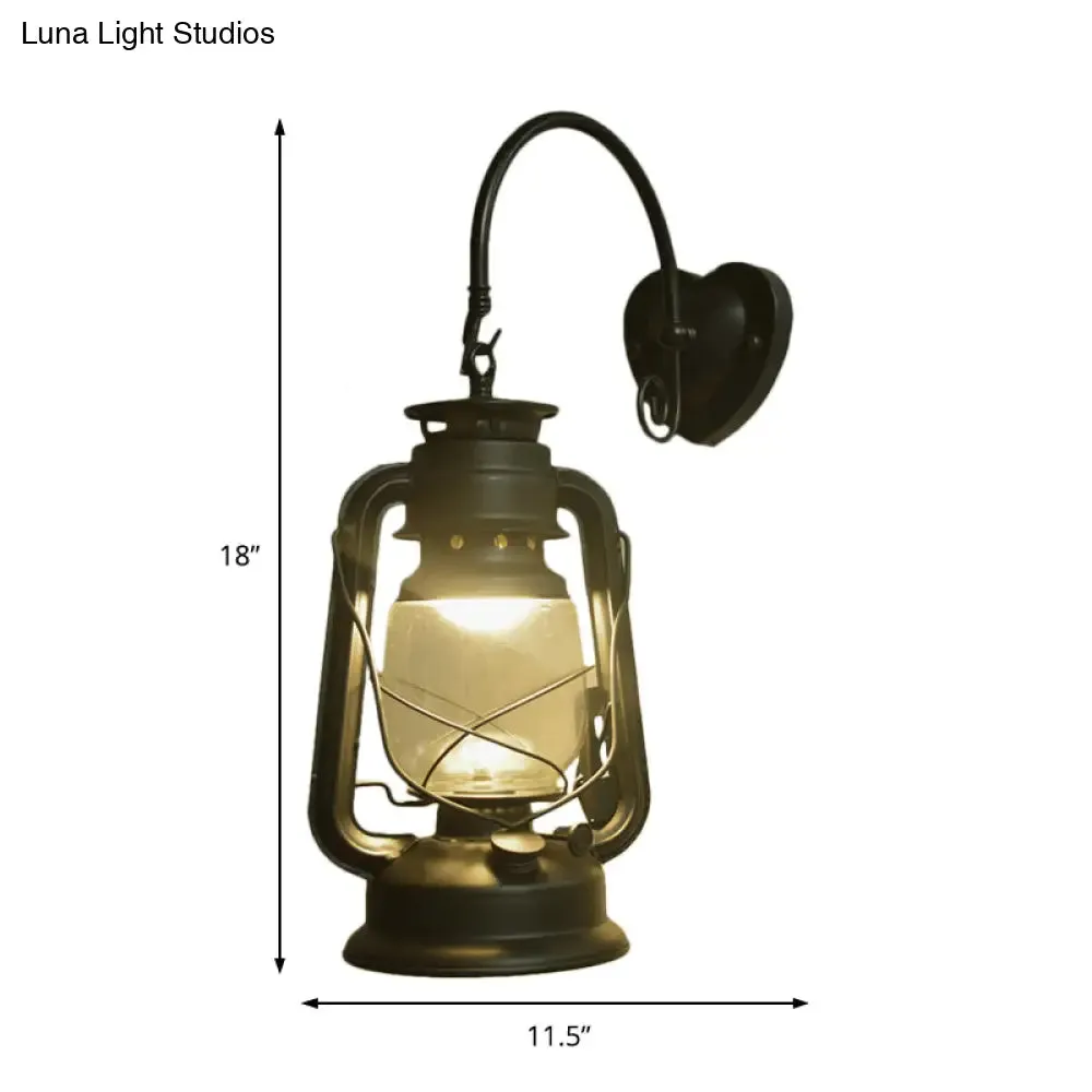 Coastal Lantern Wall Sconce: 1-Bulb Clear Glass Light in Black/Bronze/Copper for Corridor