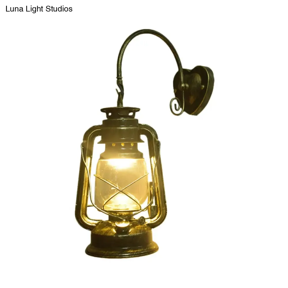 Coastal Lantern Wall Sconce: 1-Bulb Clear Glass Light in Black/Bronze/Copper for Corridor