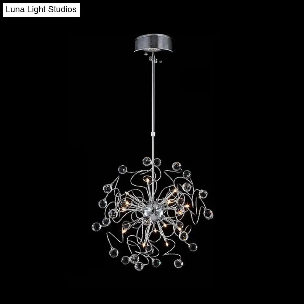 Contemporary Crystal LED Sphere Chandelier Pendant Light – Silver, White/Warm