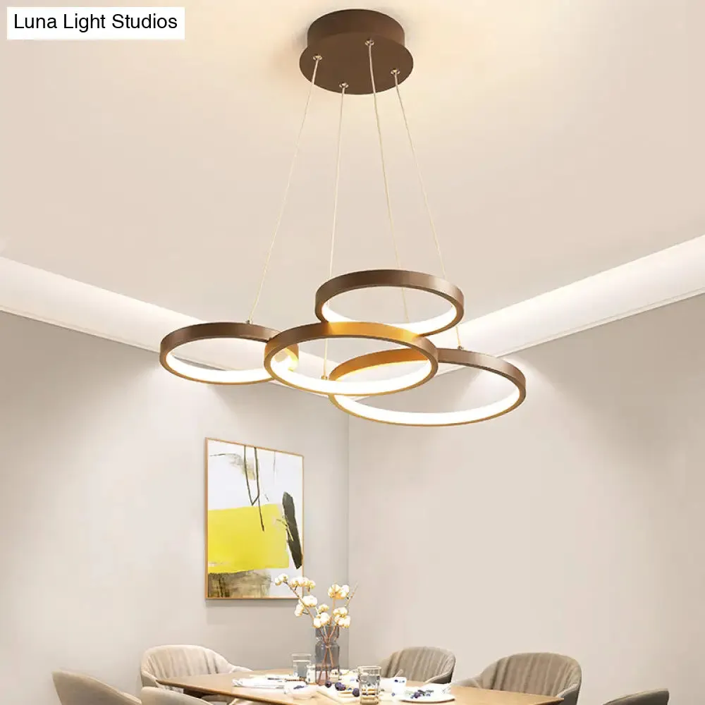 Contemporary LED Pendant Chandelier – 3/4/5-Tiered Halo Ring Design – Brown Finish – Acrylic Shade