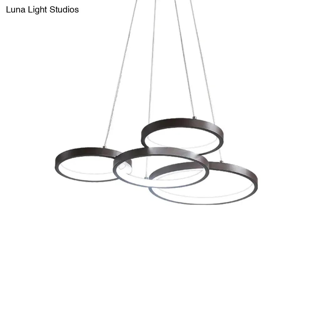 Contemporary LED Pendant Chandelier – 3/4/5-Tiered Halo Ring Design – Brown Finish – Acrylic Shade