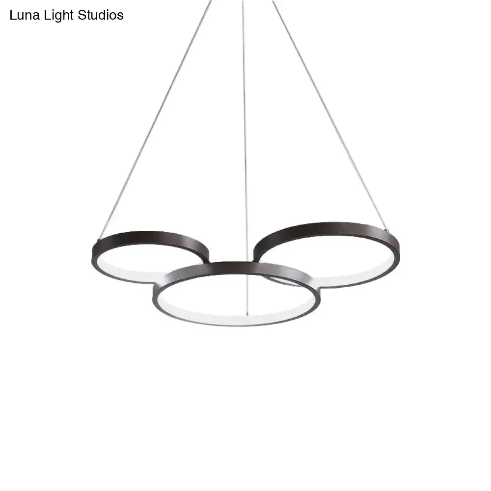 Contemporary LED Pendant Chandelier – 3/4/5-Tiered Halo Ring Design – Brown Finish – Acrylic Shade