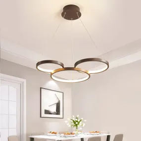 Contemporary LED Pendant Chandelier – 3/4/5-Tiered Halo Ring Design – Brown Finish – Acrylic Shade