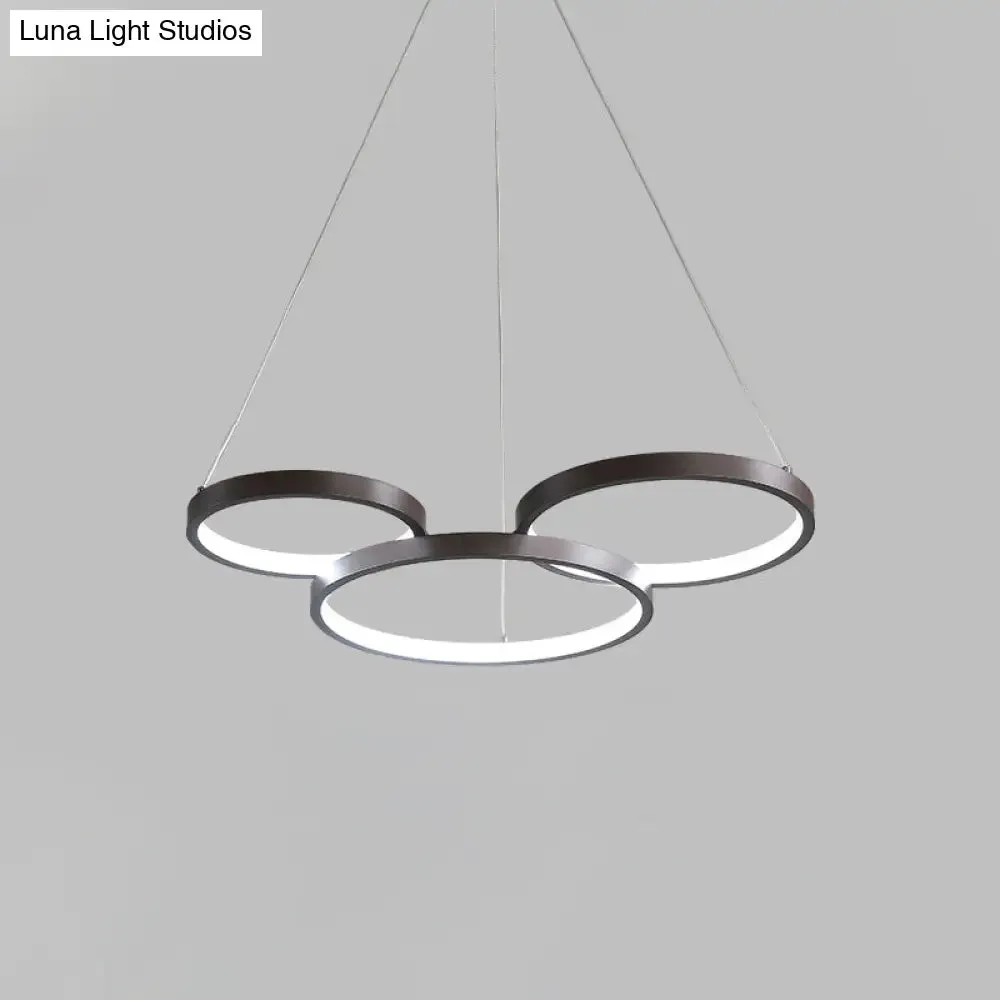 Contemporary LED Pendant Chandelier – 3/4/5-Tiered Halo Ring Design – Brown Finish – Acrylic Shade