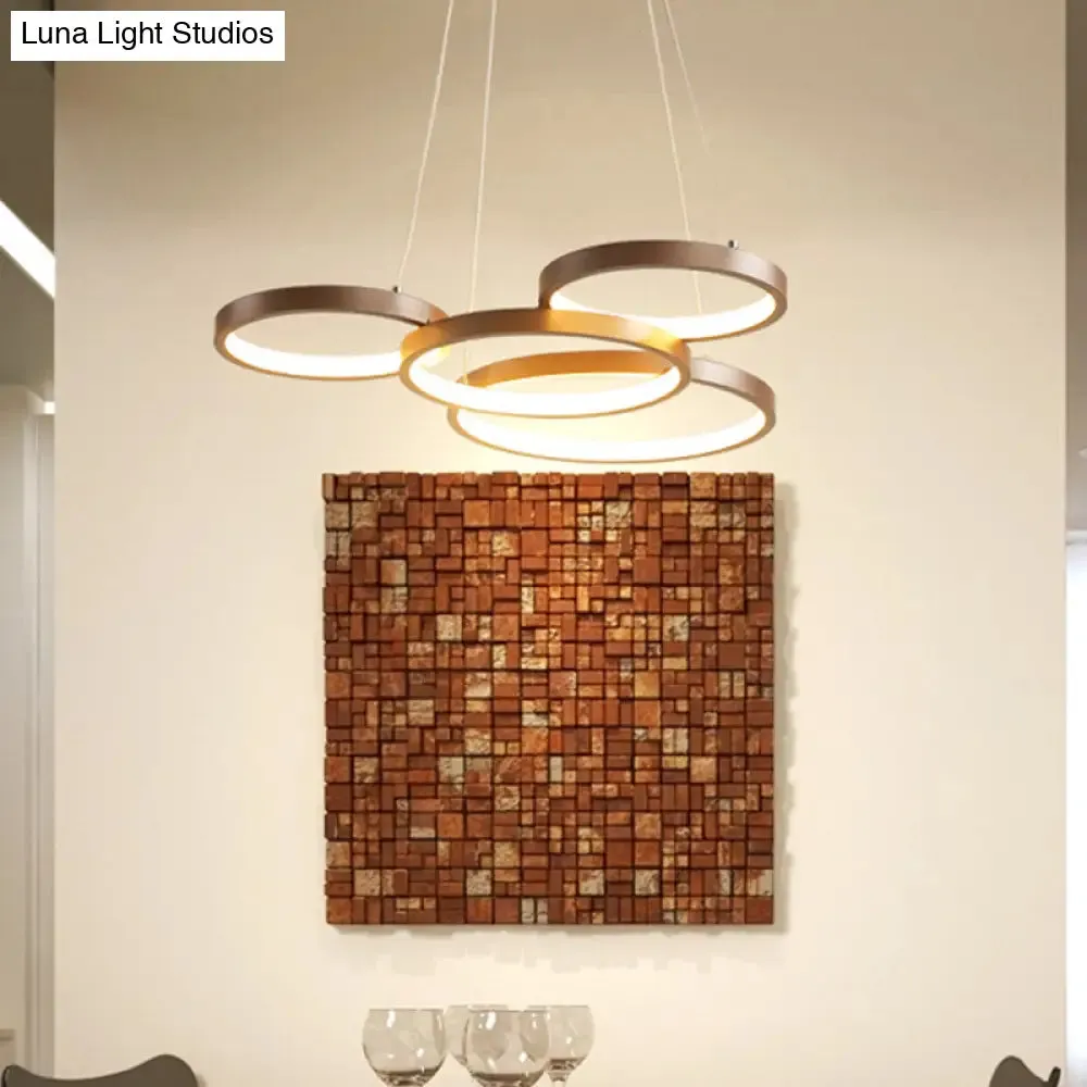 Contemporary LED Pendant Chandelier – 3/4/5-Tiered Halo Ring Design – Brown Finish – Acrylic Shade