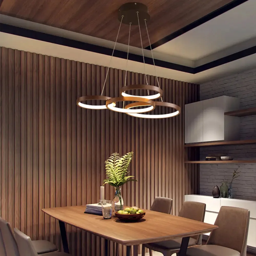 Contemporary LED Pendant Chandelier – 3/4/5-Tiered Halo Ring Design – Brown Finish – Acrylic Shade