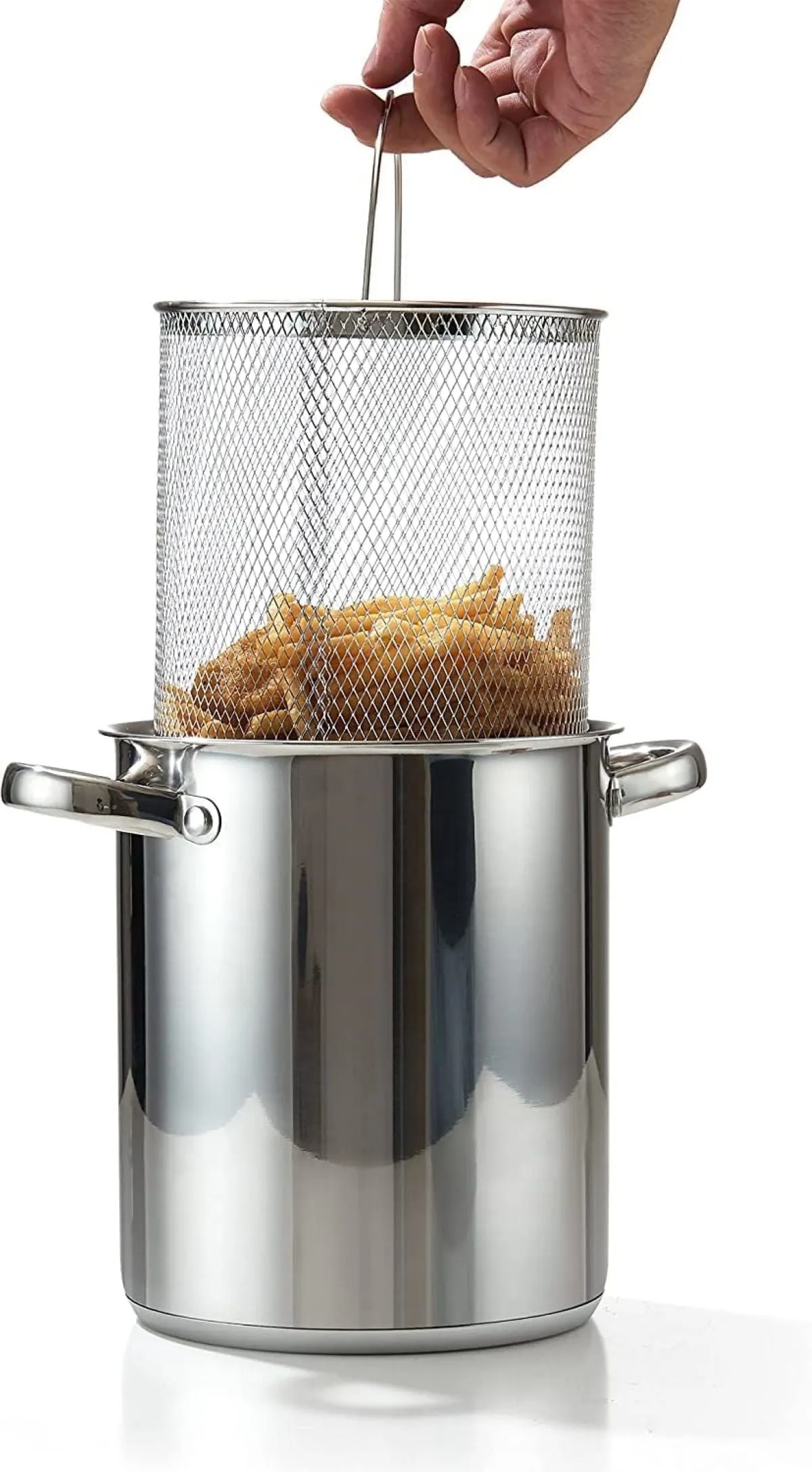 Cook N Home Deep Fryer Pot, Japanese Tempura Small Stainless Steel Deep Frying Pot, 304 Stainless Steel with Oil Drip Drainer Rack, Glass Lid, 6.3 inch/ 4Quart, for Kitchen French Fries, Chicken