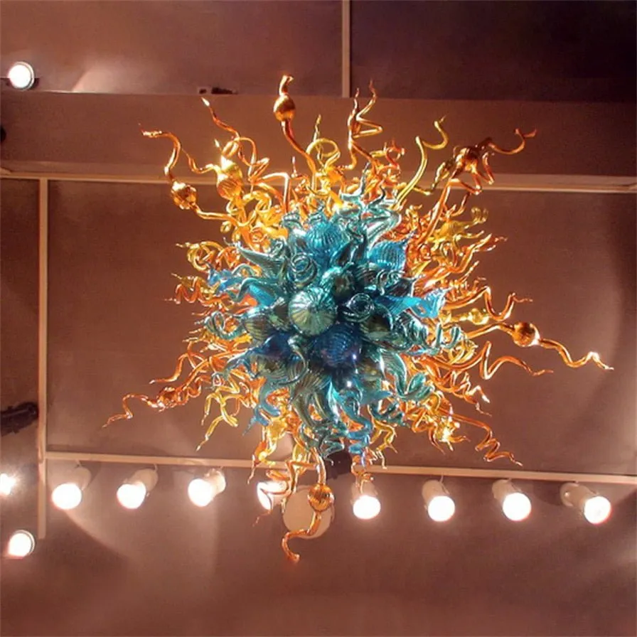 Cool Modern Artist Handblown Glass Chandelier For Kitchen Dining Room Blue Orange Color