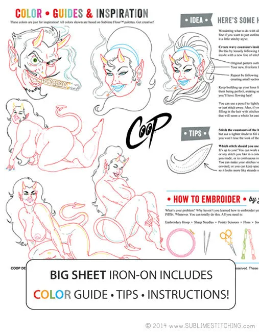 COOP DEVIL GIRLS - Big Sheet Embroidery Transfer Patterns