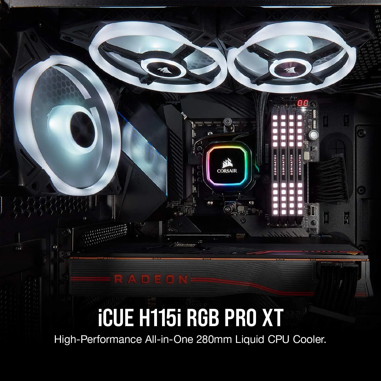 Corsair iCUE H115i PRO XT RGB Liquid CPU Cooler (280mm Radiator, Two 140mm Corsair ML Series PWM Fans, 400 to 2,000 RPM, Advanced RGB Lighting) Black