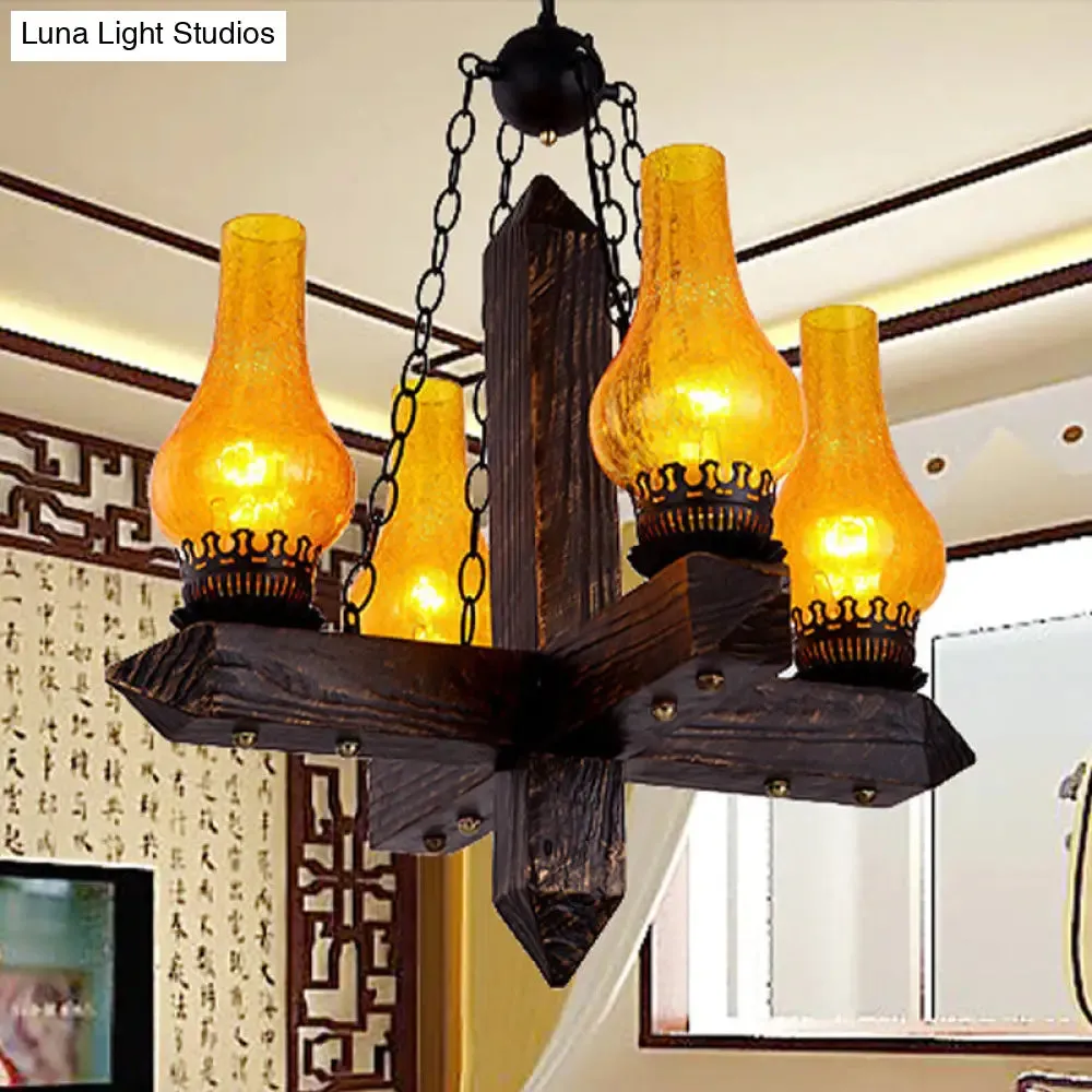 Crackle Glass Vase Chandelier: Farmhouse Pendant Light with 5 Lights and Metal Frame