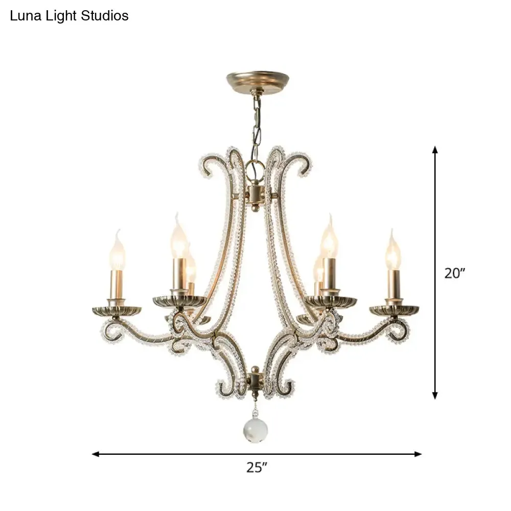 Crystal Bead Coated Chandelier - 6 Lights - Countryside Silver Candle Style - Ideal for Living Room - Ceiling Light Fixture