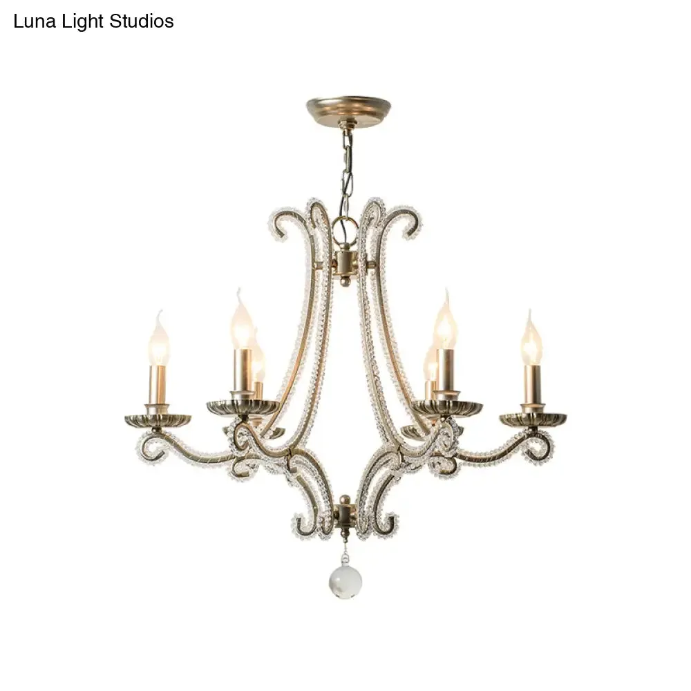 Crystal Bead Coated Chandelier - 6 Lights - Countryside Silver Candle Style - Ideal for Living Room - Ceiling Light Fixture