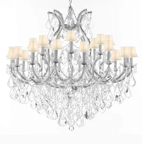 Crystal Chandelier Lighting Chandeliers H46" X W46" Dressed with Large,Luxe, Diamond Cut Crystals! Great for The Foyer, Entry Way, Living Room, Family Room and More w/White Shades - A83-B90/CS/WHITESHADES/2MT/24 1DC