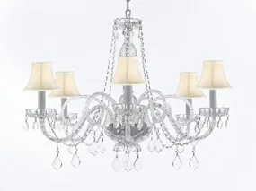 Crystal Chandelier Lighting With White Shades H27" X W32" - G46-Sc/Whiteshades/B67/385/6