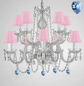 Empress Crystal (Tm) Chandelier Chandeliers Lighting With Blue Color Crystal And Pink Shades - G46-B85/Sc/1122/5 5-Pink Shades