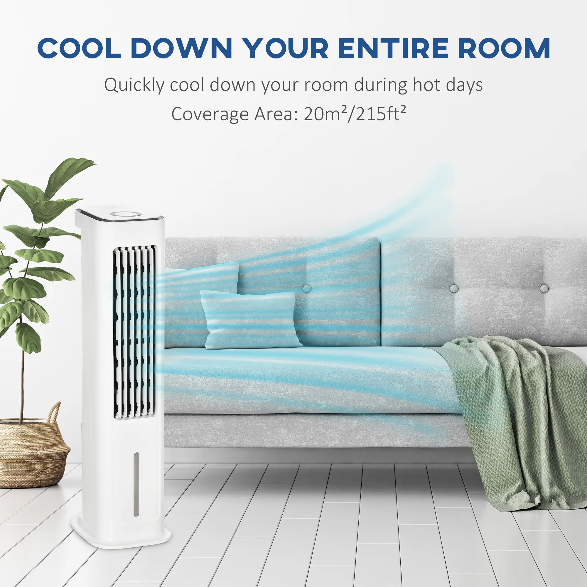 Evaporative Air Cooler, Oscillating Ice Cooling Fan with 3 Modes, 3 Speeds, Remote Control, Timer, and Oscillation, White