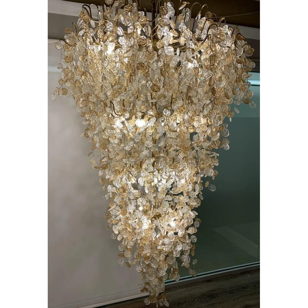 Extra Large Transitional Hand-strung Glass Wafers Chandelier for Staircase/Foyer