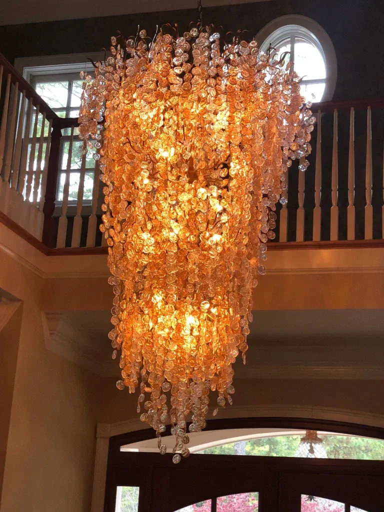 Extra Large Transitional Hand-strung Glass Wafers Chandelier for Staircase/Foyer