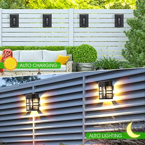 Eyrosa Solar Fence Lights, Deck Lights Solar Powered 8 Pack Solar Outdoor Lights for Post Wall Patio Porch Yard Garden Decor